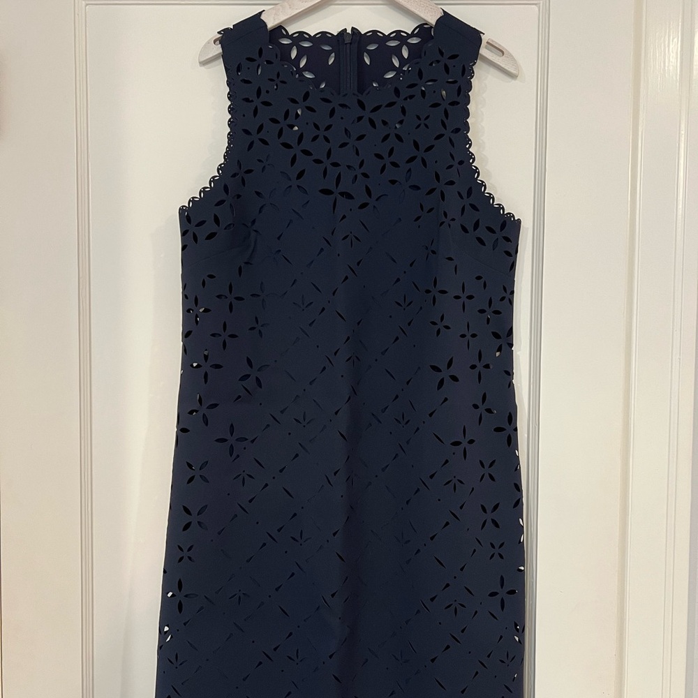 J. Crew Navy Eyelet Cutout Midi Dress